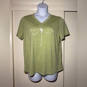 Green V-Neck Dragonfly Graphic Tee Size XL NWOT